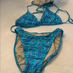 Moon Splash String Bikini. Blue and Silver